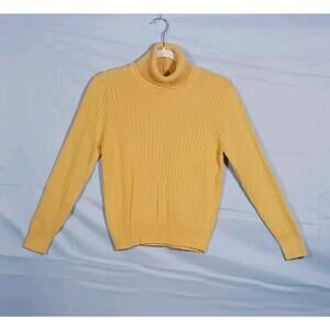 Jeanne Pierre Women's Medium Ribbed Turtleneck Sweater Yellow 100% Cotton